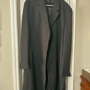 Jos A Bank men’s black wool overcoat. Size 50 XL.